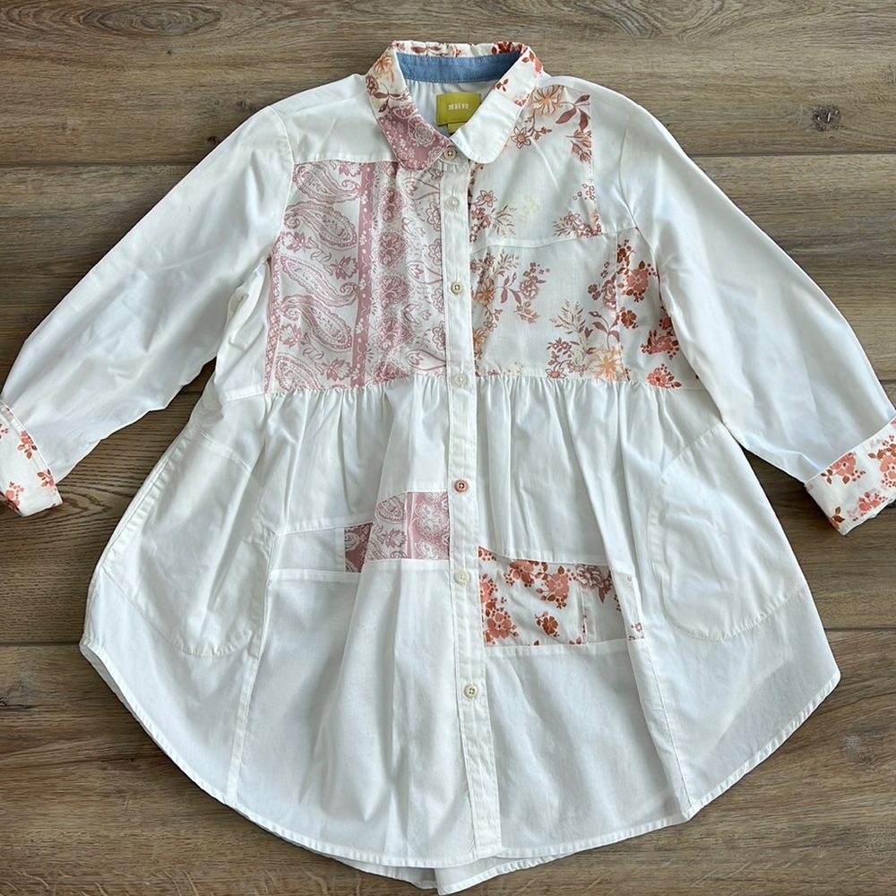 Anthropologie Maeve White Patch Work Blouse maternity